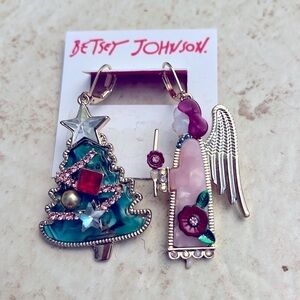 Betsey Johnson Dangle Christmas Tree Angel Earrings NEW